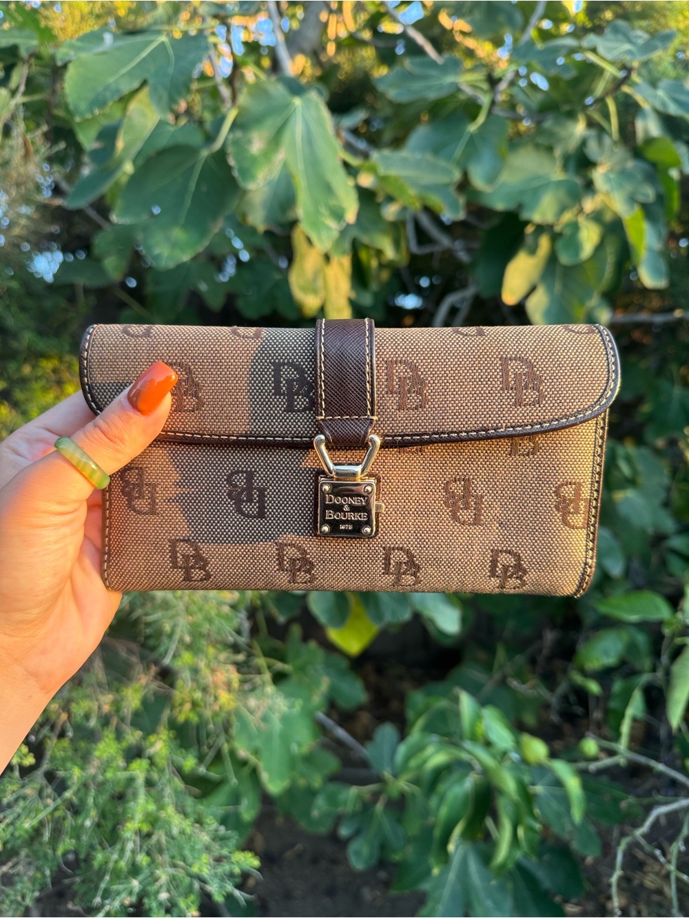 Dooney & Bourke Brown Logo Continental Wallet with Gold Hardware